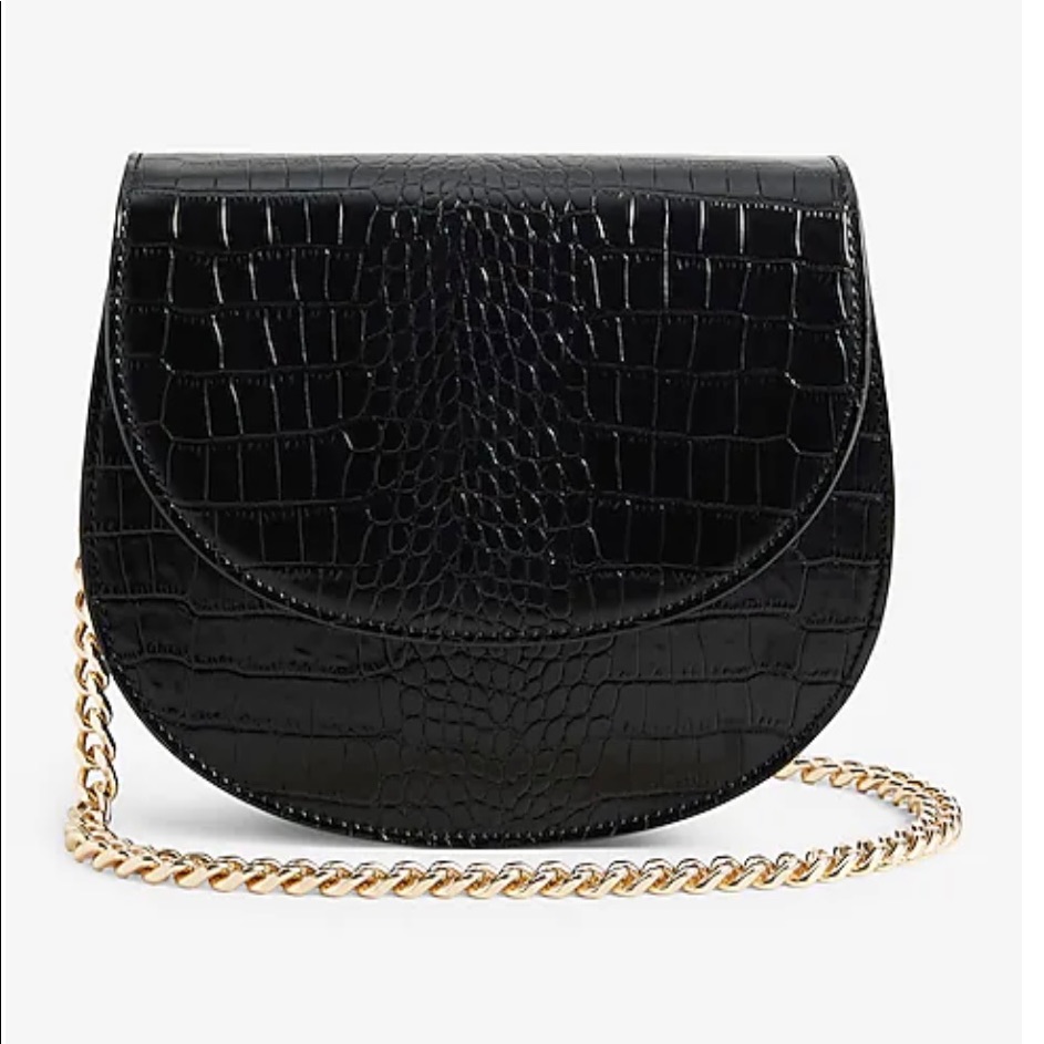 Express Croc Embossed Faux Leather Saddle Crossbody Bag